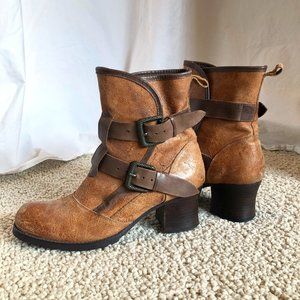 Distressed leather booties